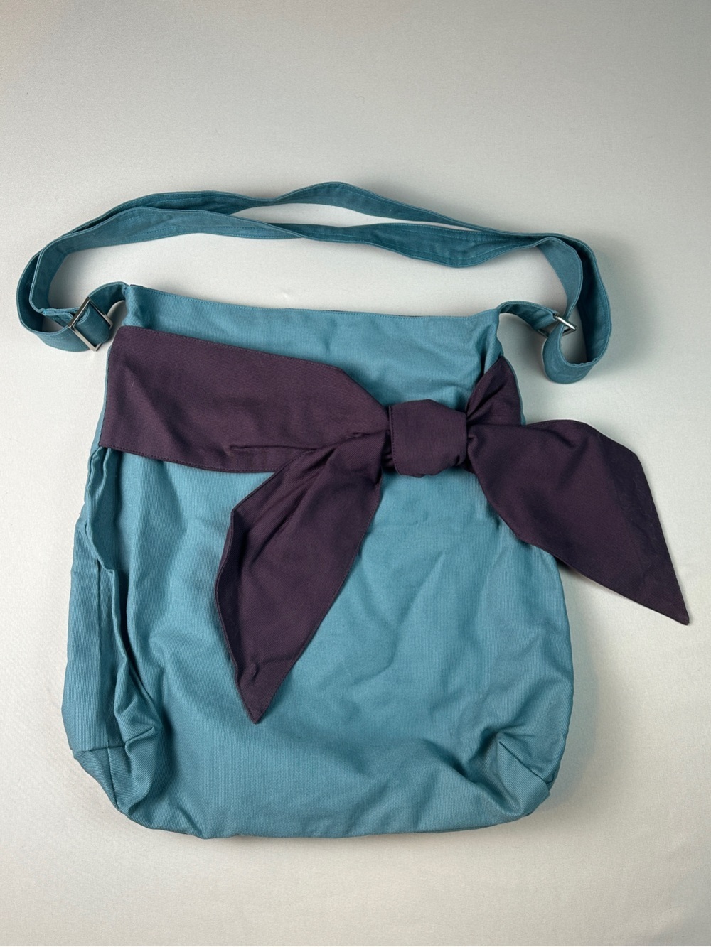 Teal Shoulder Crossbody Bag Purse Dark Purple Bow Accent Snap Close